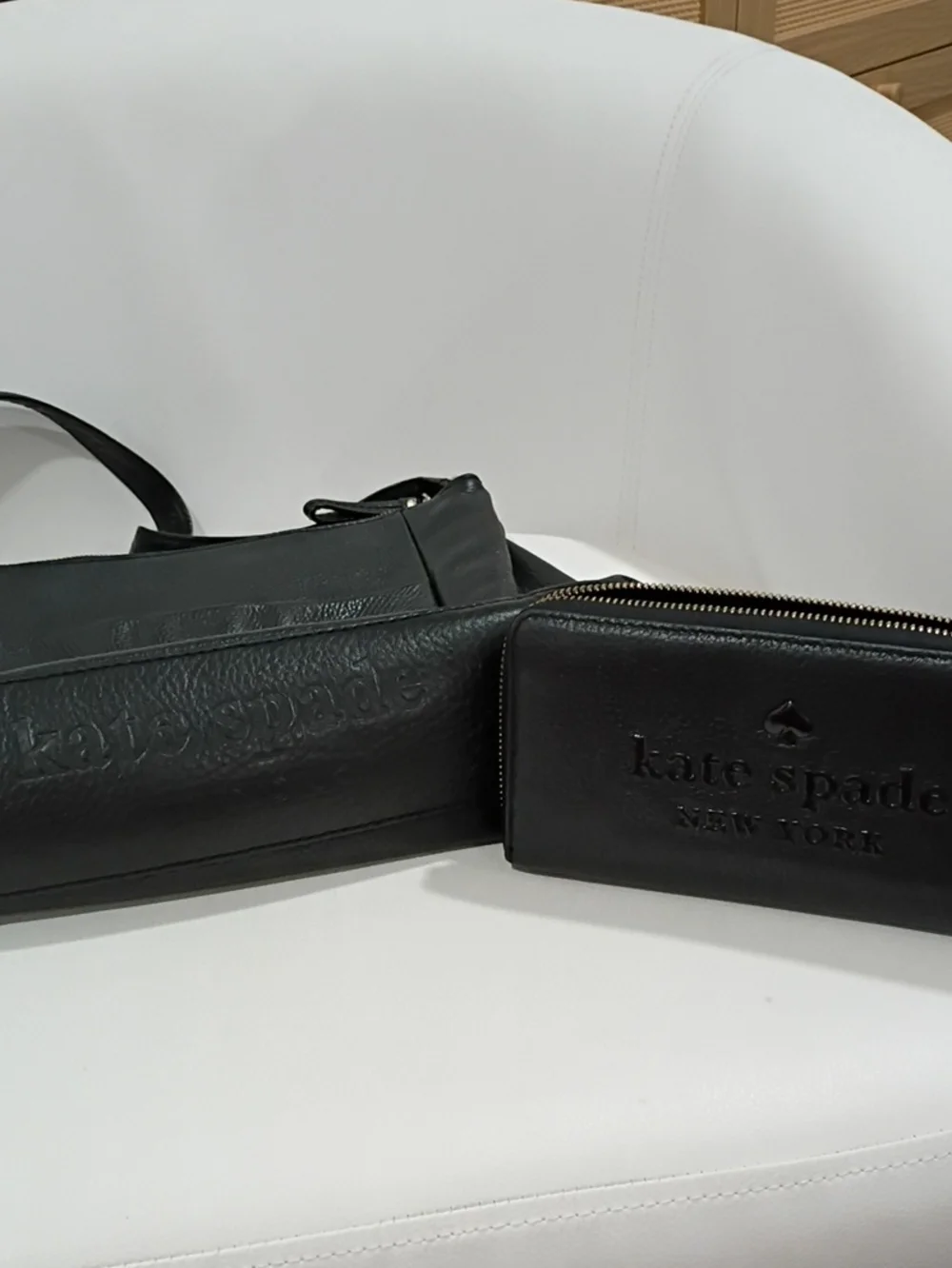 Kate Spade Black Soft Pebbled Leather Shoulder Bag with Matching Wallet